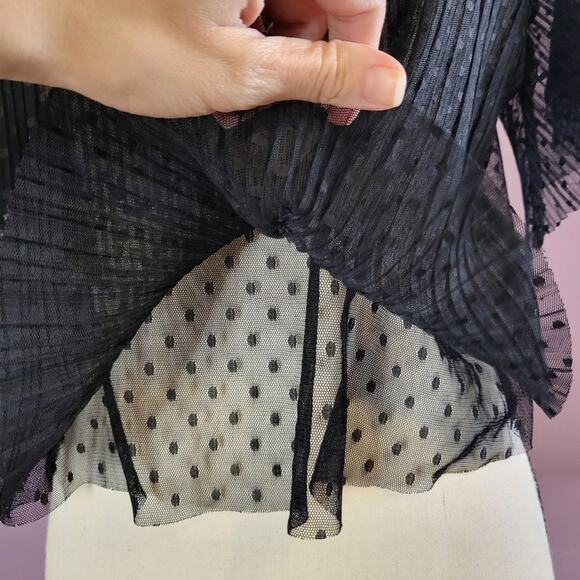 Forever 21 *Flawed* Pleated Sheer Mesh Polka Dot Crochet Lace Grommet Crop Top - Picture 6 of 16